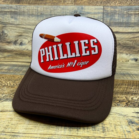Phillies Cigar Mens Trucker Hat Brown Snapback Vintage Logo 1950s Retro Ball Cap - Picture 2 of 8